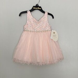 American Princess Dress Sweetheart Neckline Sparkly Pearls Bows Easter 18 mo ✨